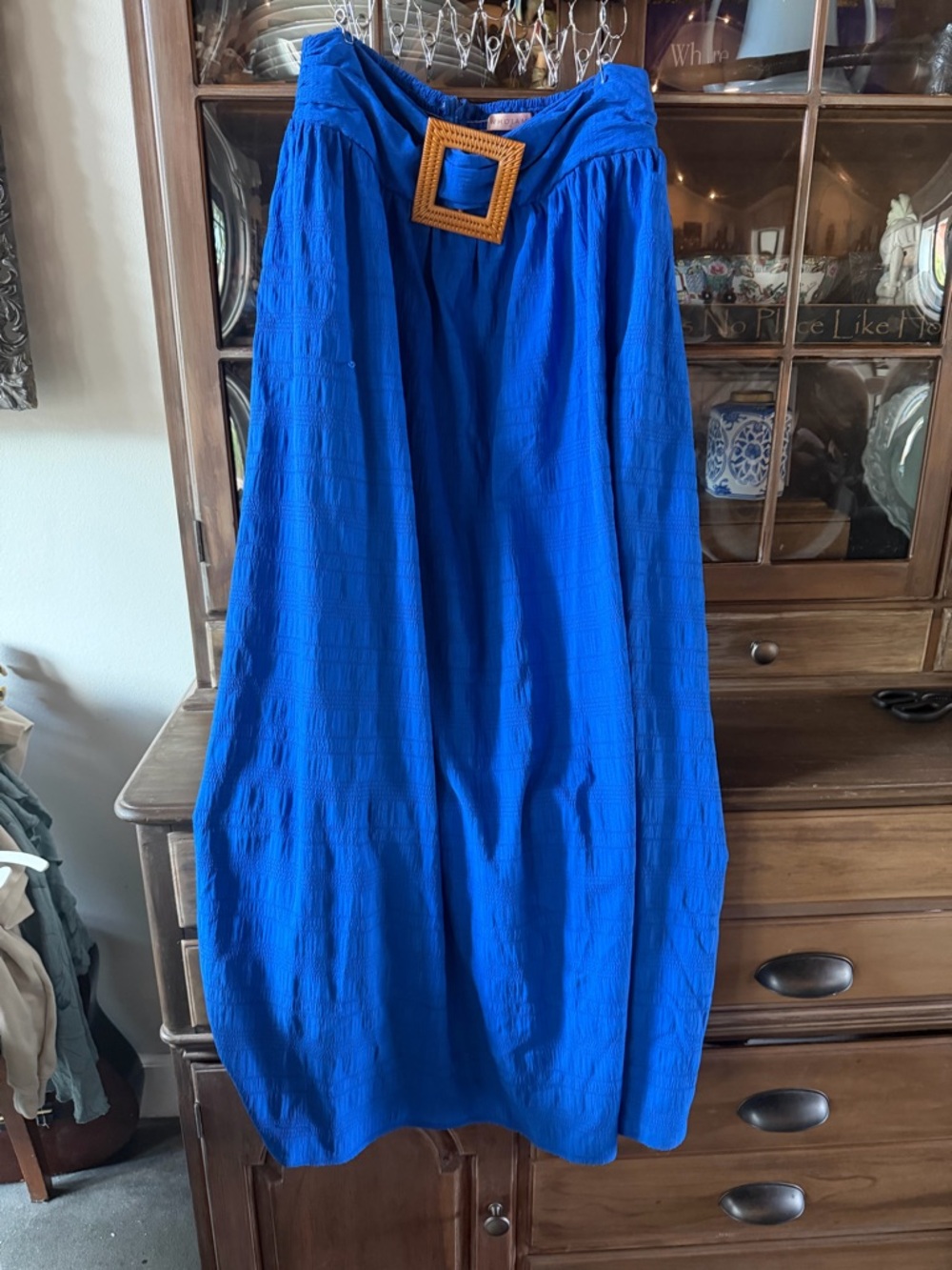 Bright Cobalt Blue Maxi Skirt with Statement Buckle